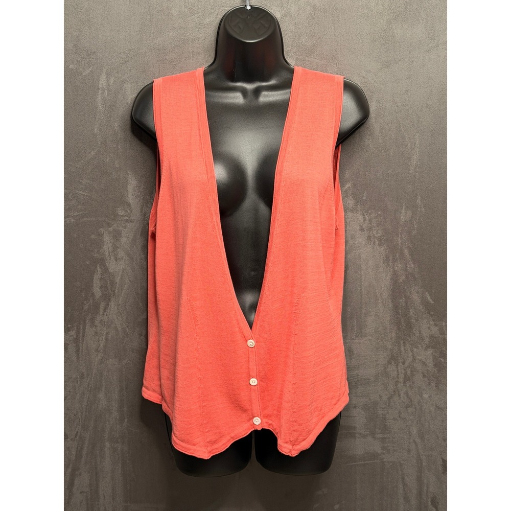 J. Jill Sweater Vest Women L Coral 100% Cotton Deep V-Neck Button Front Knit‎